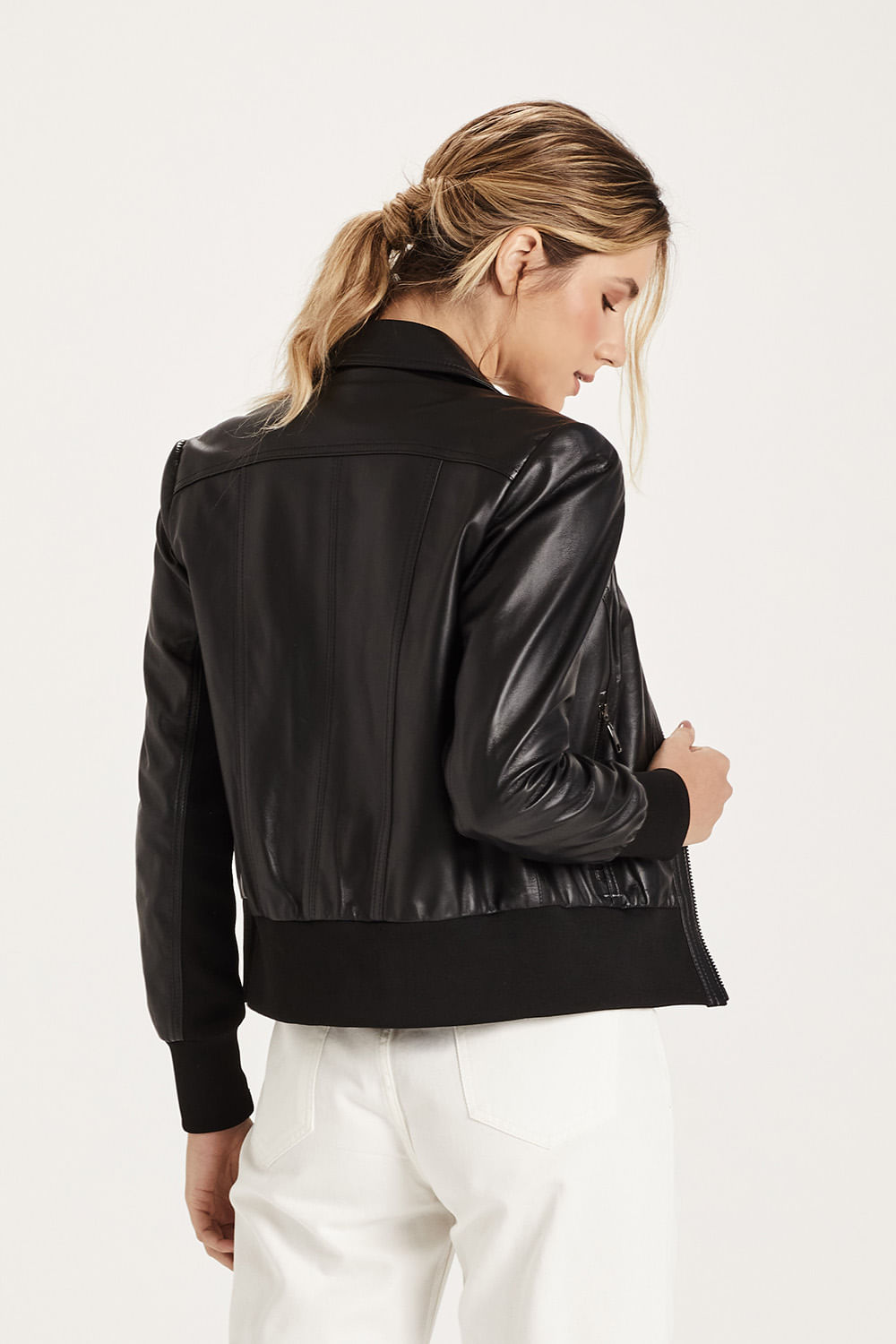 Jaqueta de couro shops bomber feminina